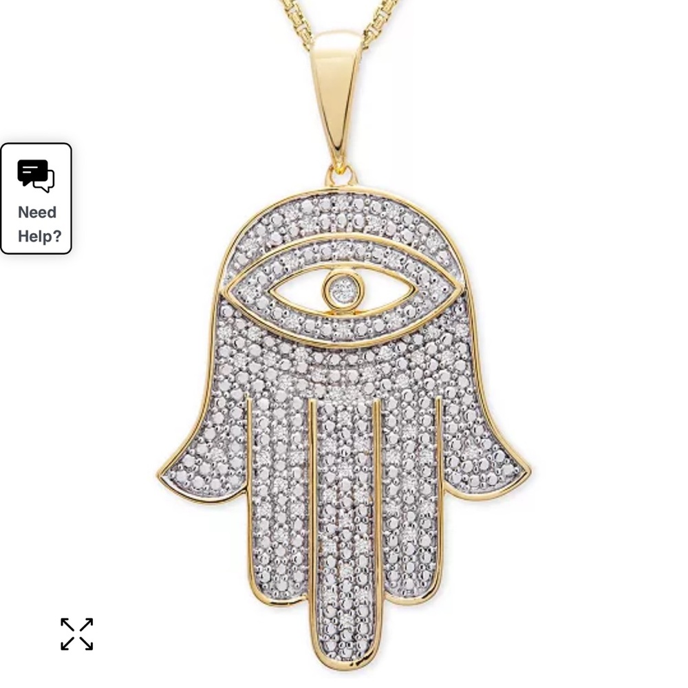 Men's Diamond Hamsa Hand 22" Pendant Necklace in 14k Gold-Plated Sterling Silver
